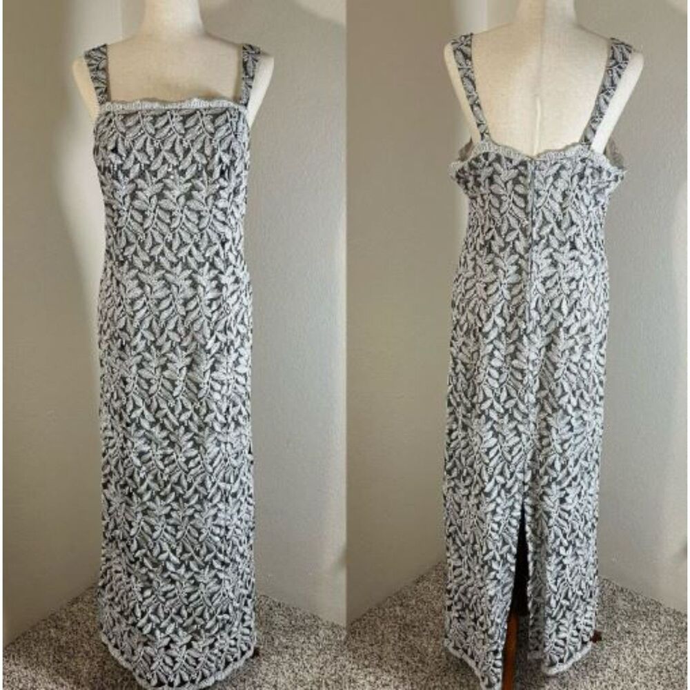 Vintage POLY Made In USA Women's Silver Sparkle Maxi Gown Sleeveless FIT L